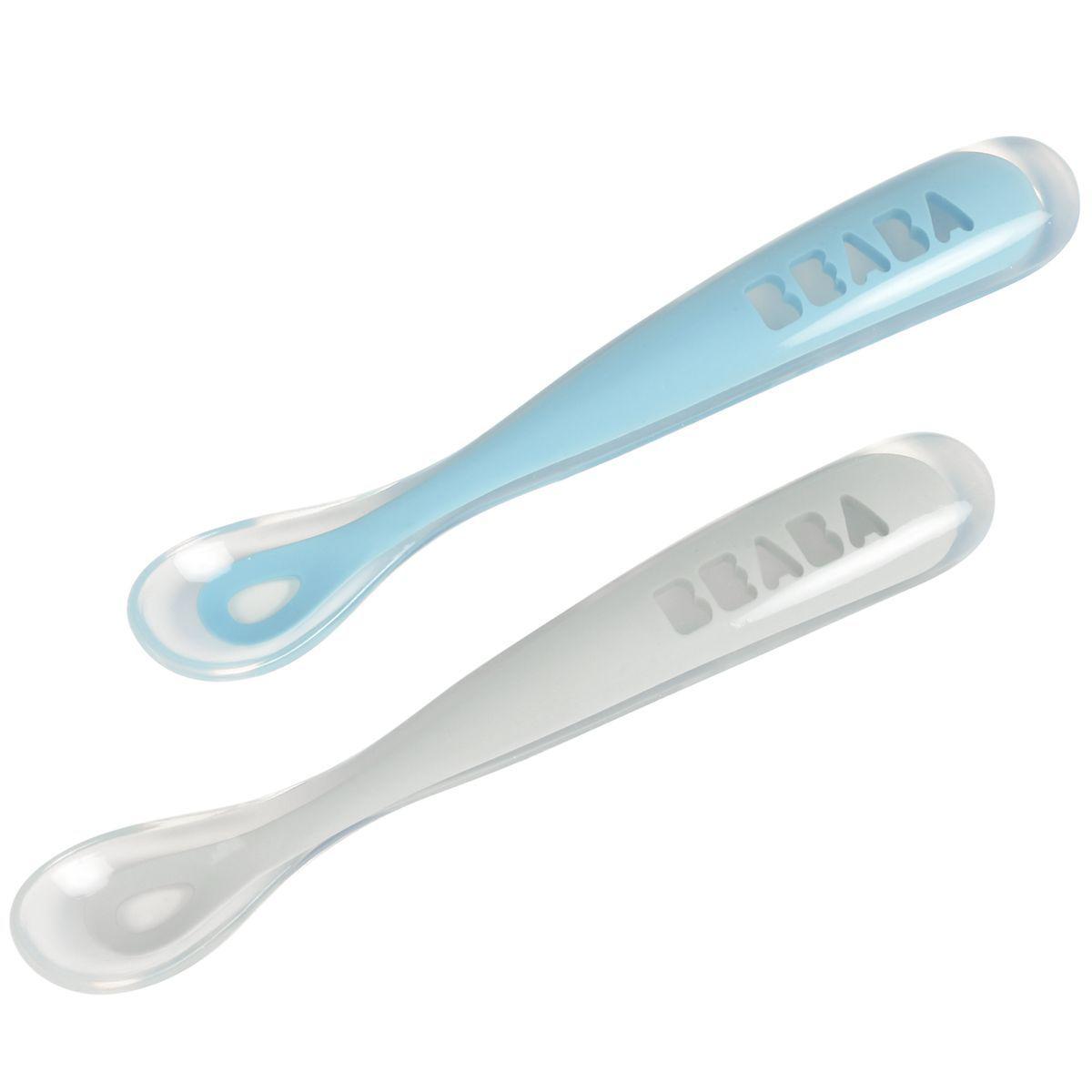 2 cuillères 1er repas silicone Beaba gris-bleu