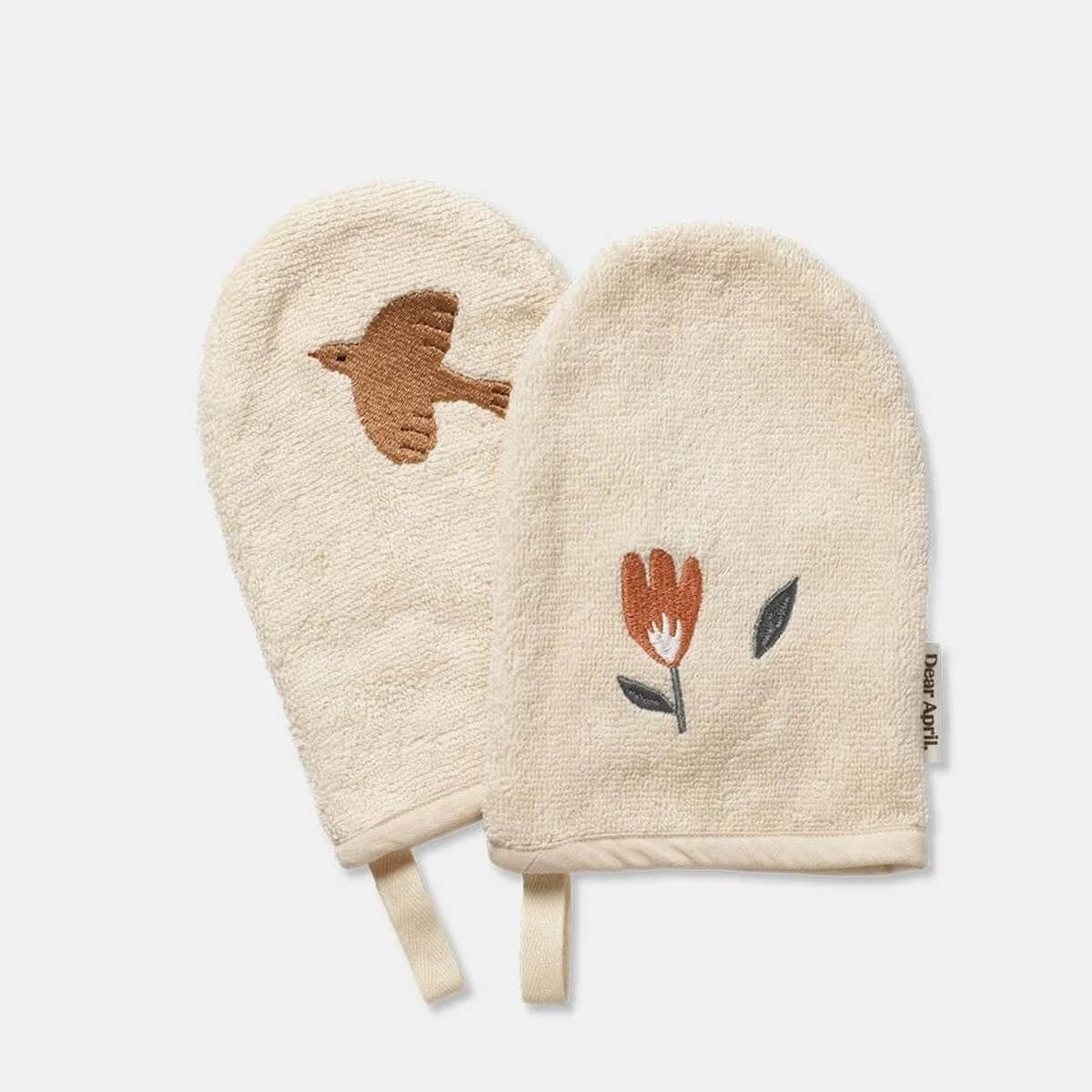 2 gants de toilette 15x22cm PAW embroidered Terry Dear April harmony