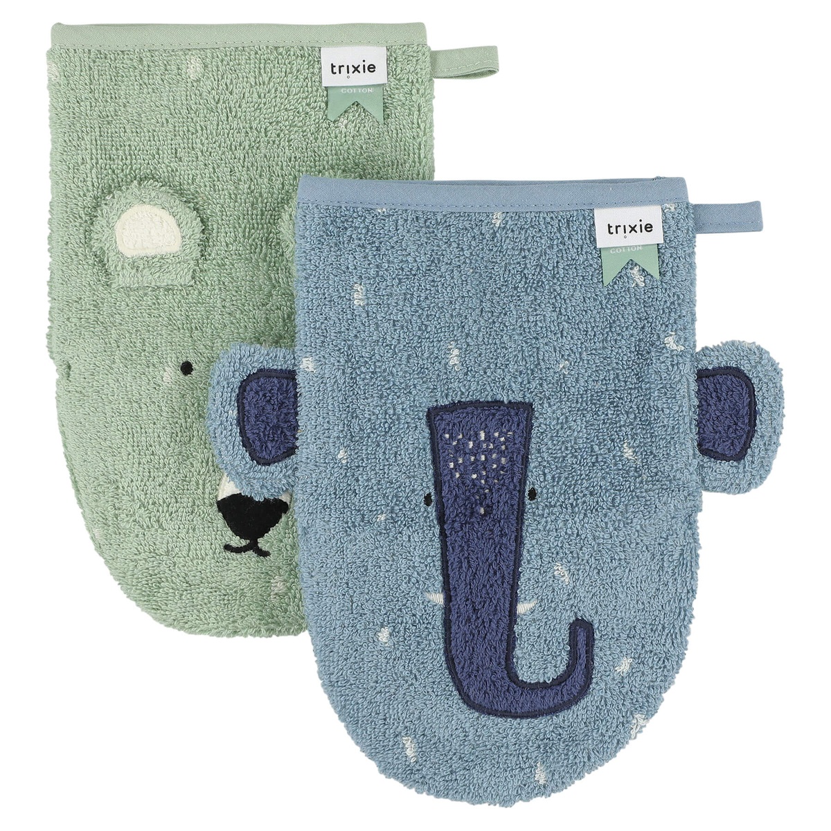2 gants de toilettes MR. POLAR BEAR/MRS. ELEPHANT Trixie