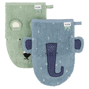 2 gants de toilettes MR. POLAR BEAR/MRS. ELEPHANT Trixie