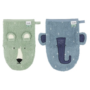 2 gants de toilettes MR. POLAR BEAR/MRS. ELEPHANT Trixie