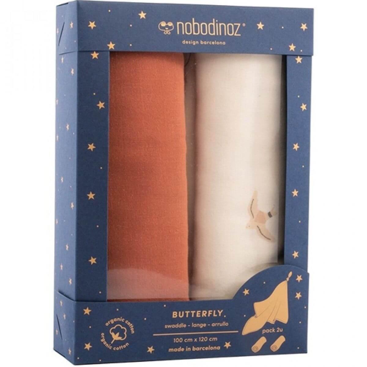 2 langes 100x120cm BUTTERFLY Nobodinoz toffee