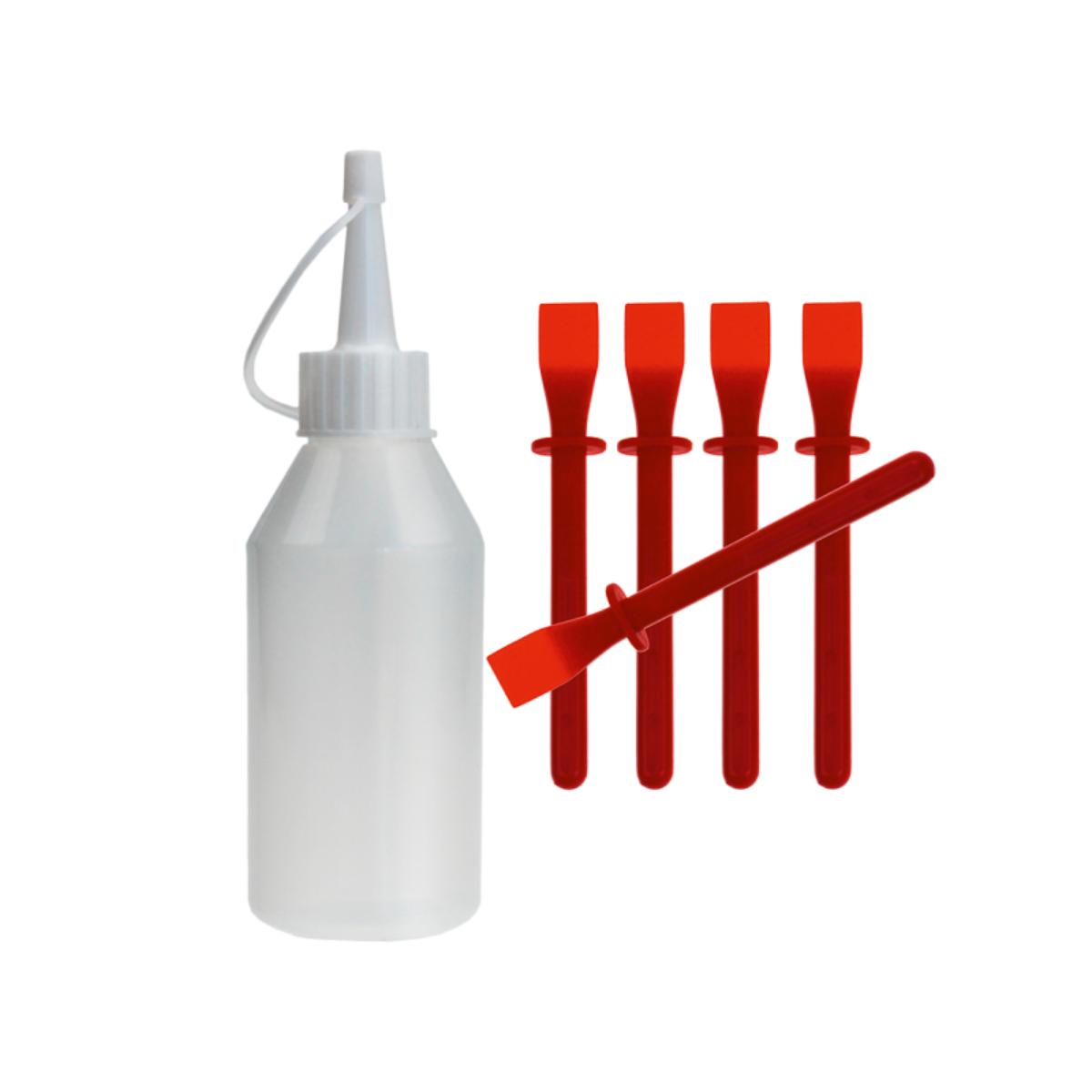 20 flacons en plastique et 5 racloirs Beleduc