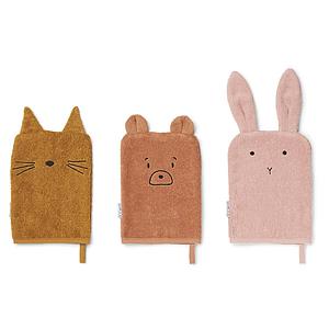 3 gants de toilette SYLVESTER Liewood Tuscany rose multi mix