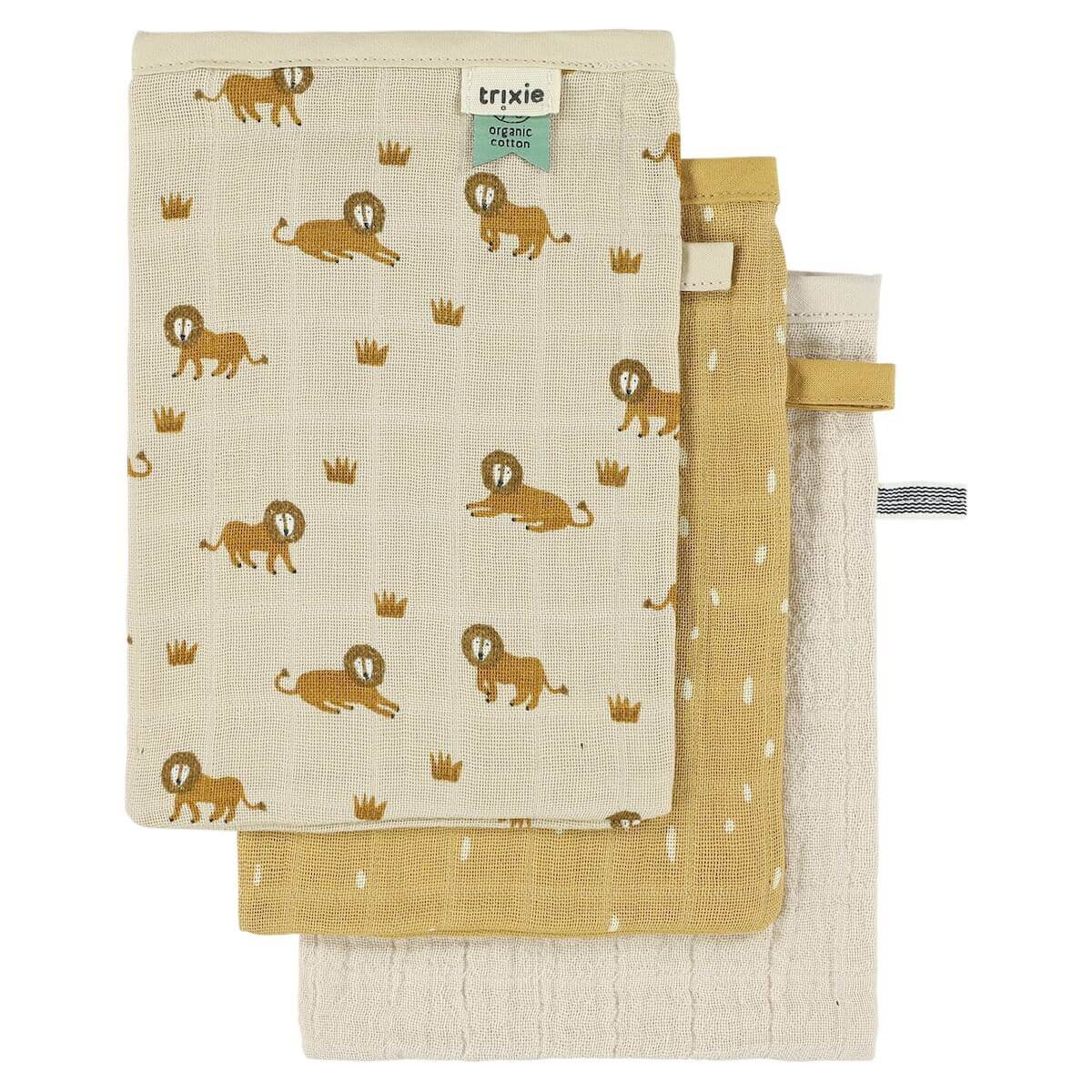 3 gants de toilettes Mix Lively LION Trixie