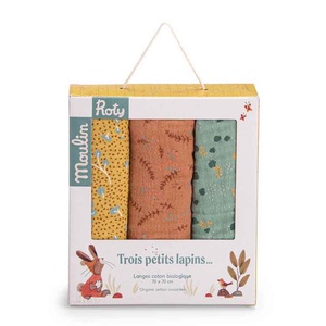 3 langes imprimés TROIS PETITS LAPINS Moulin Roty