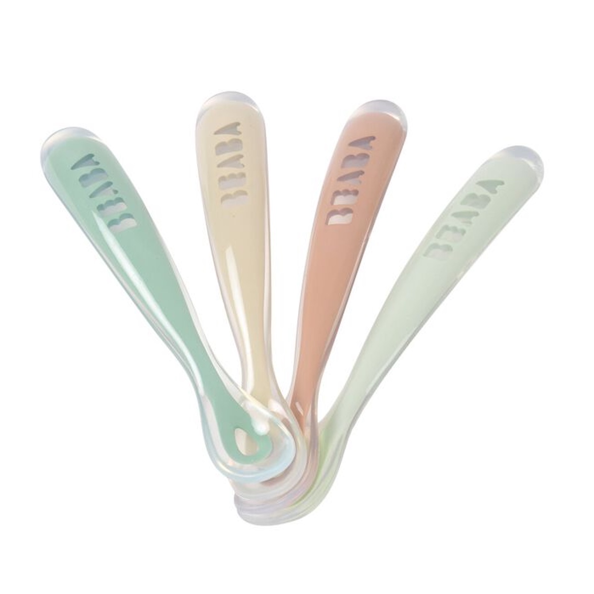 4 cuillères 1er repas silicone Beaba Natural set pralin-argile-vert sauge-vert de gris