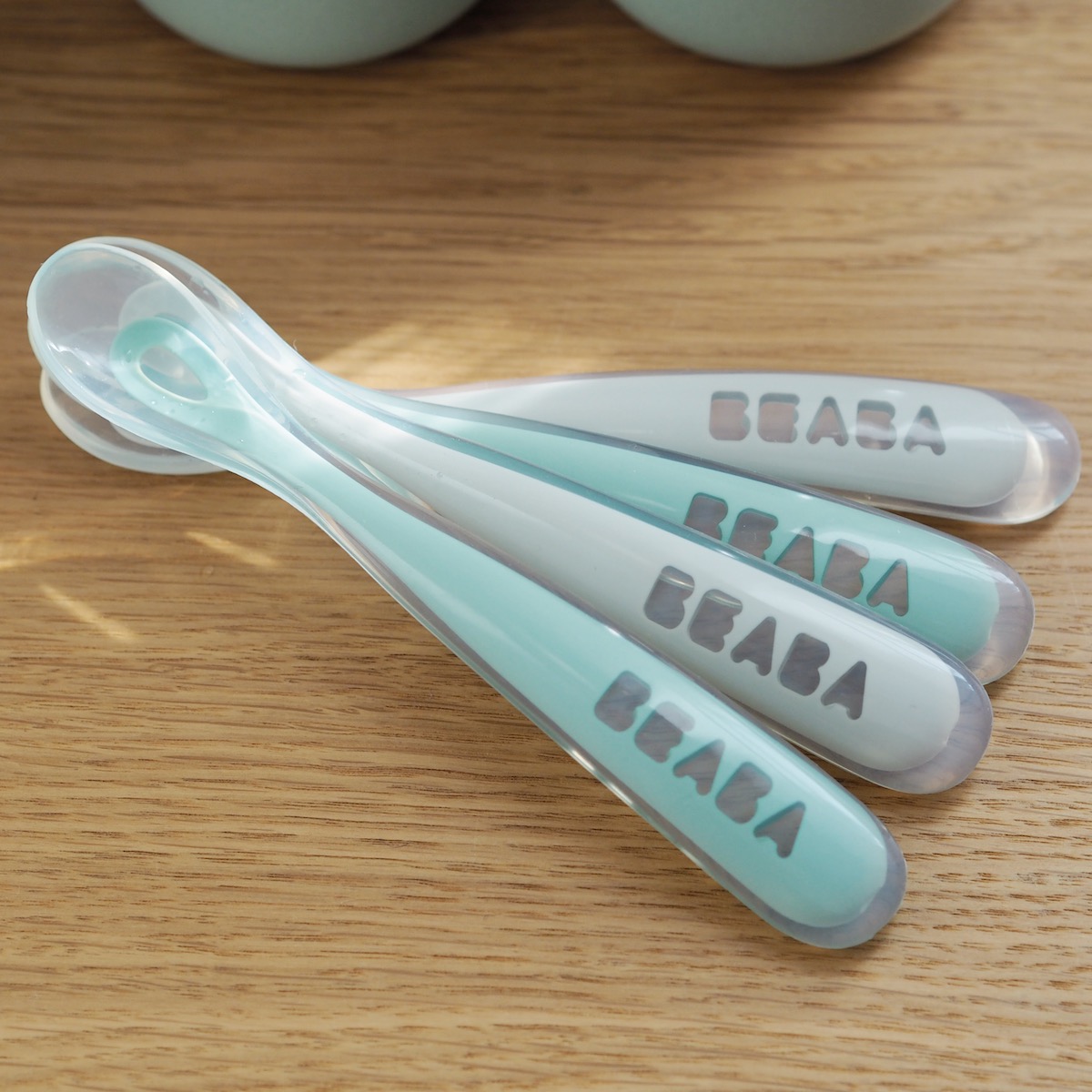4 cuillères 1er repas silicone Beaba velvet grey-sage green