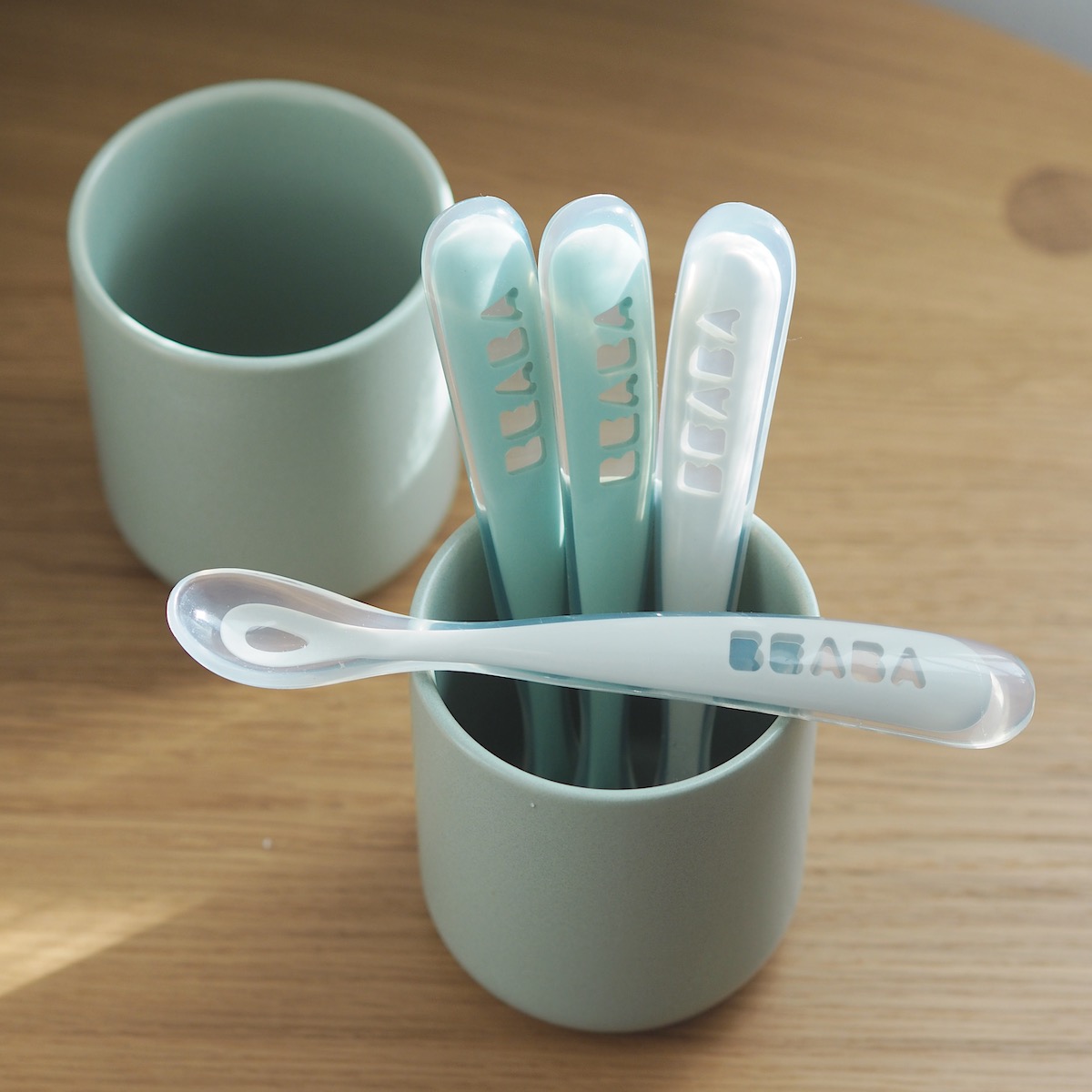 4 cuillères 1er repas silicone Beaba velvet grey-sage green