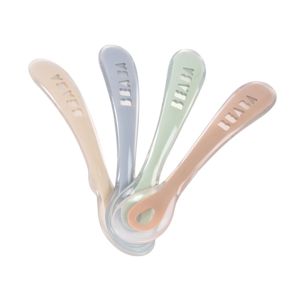 4 cuillères 2er repas silicone Beaba Natural set (pralin/argile/galet/vert de gris)