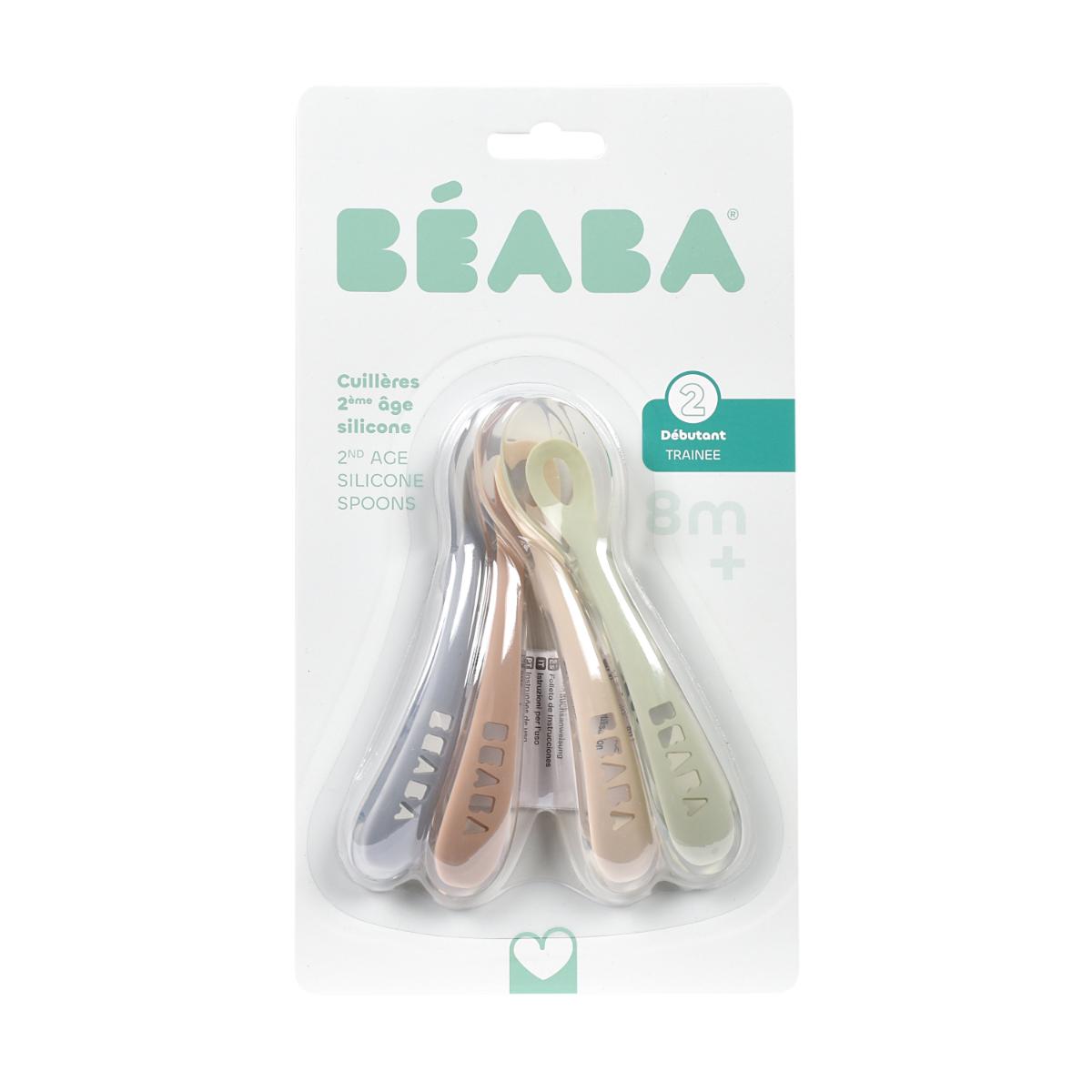 4 cuillères 2er repas silicone Beaba Natural set (pralin/argile/galet/vert de gris)