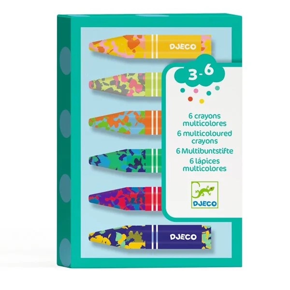 6 crayons multicolores LES COULEURS Djeco