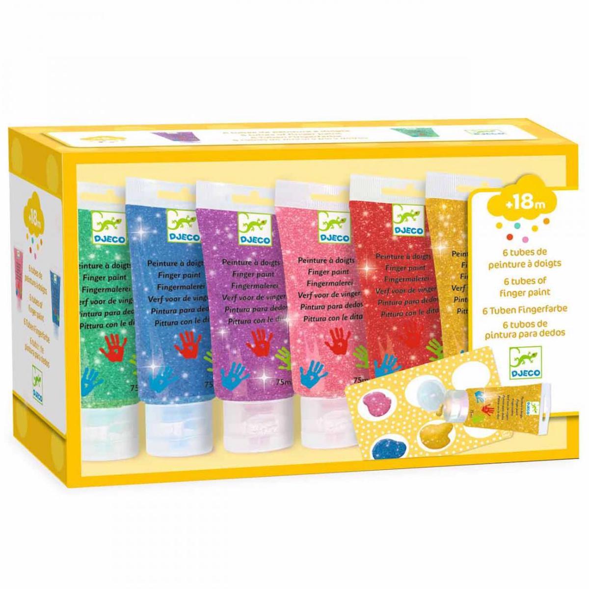 6 tubes de peinture à doigts Paillettes LES COULEURS Djeco