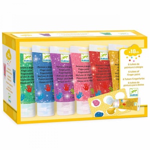 6 tubes de peinture à doigts Paillettes LES COULEURS Djeco