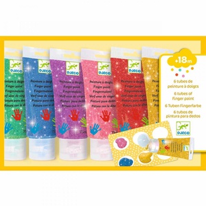 6 tubes de peinture à doigts Paillettes LES COULEURS Djeco