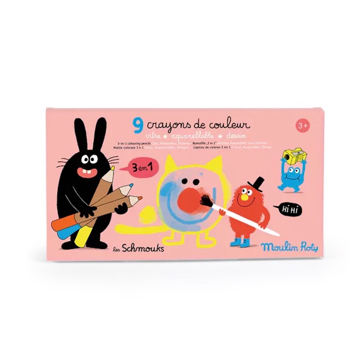 9 crayons de couleur 3 en 1 LES SCHMOUKS Moulin Roty