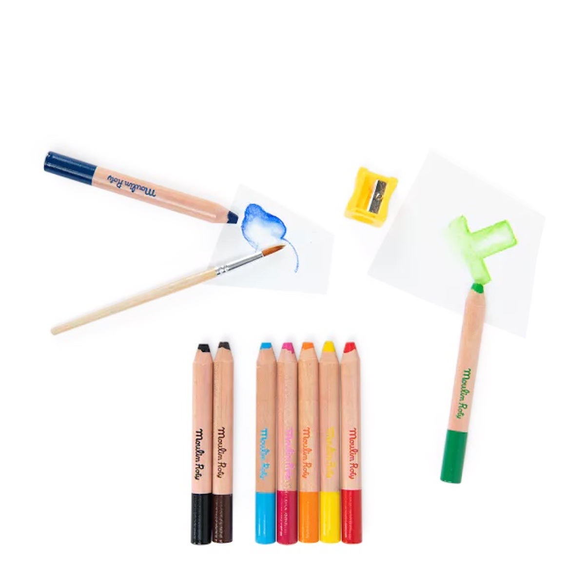 9 crayons de couleur 3 en 1 LES SCHMOUKS Moulin Roty