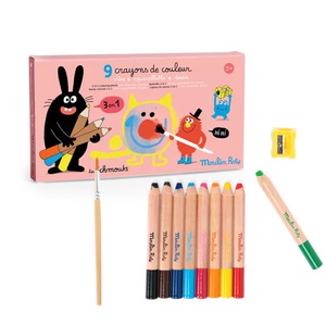 9 crayons de couleur 3 en 1 LES SCHMOUKS Moulin Roty