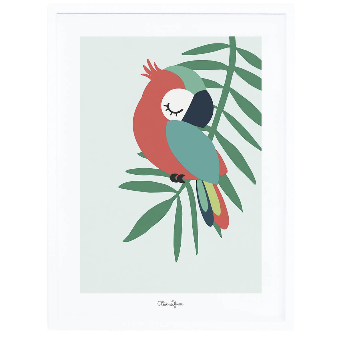 Affiche encadrée Tropica Perroquet Vert Lilipinso