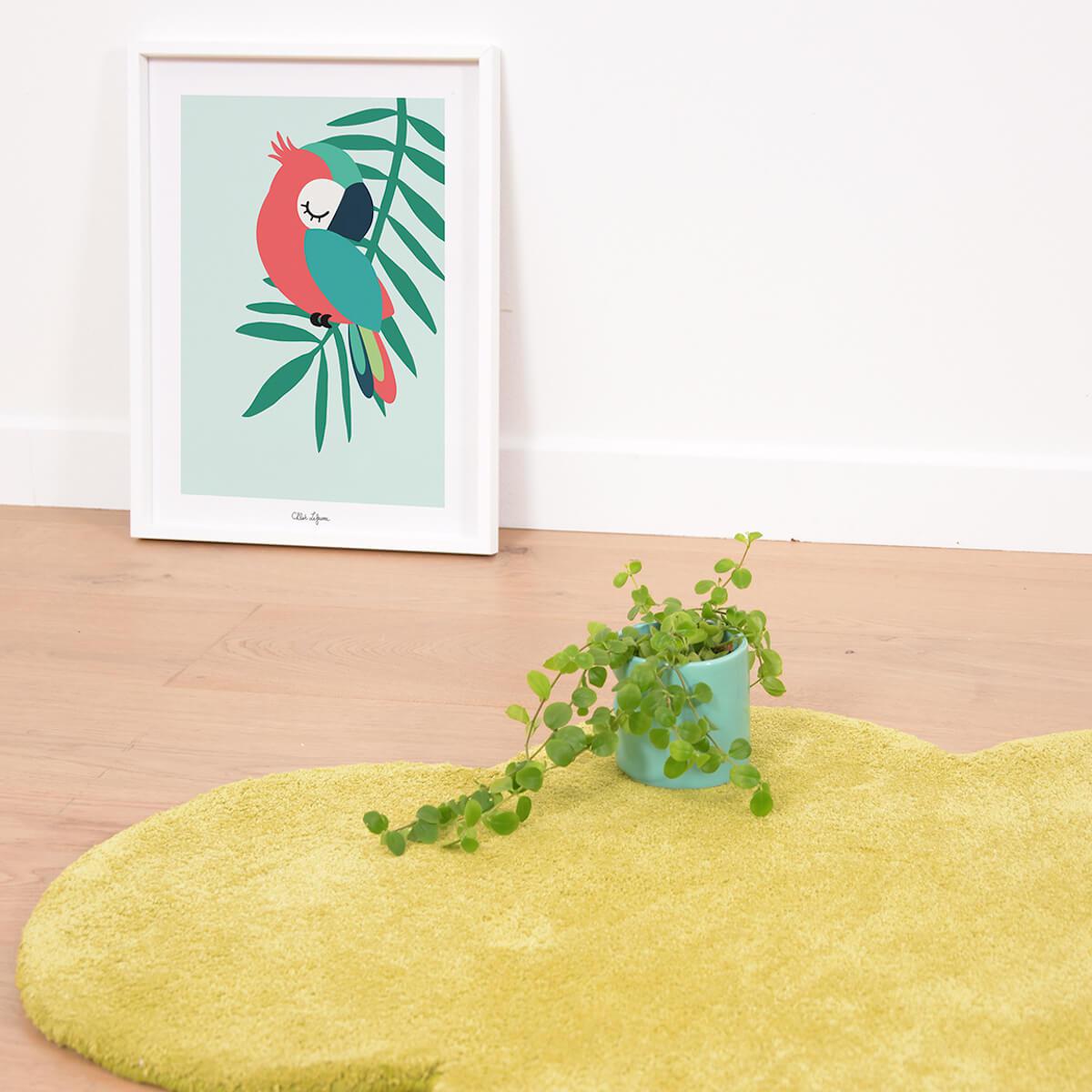 Affiche encadrée Tropica Perroquet Vert Lilipinso