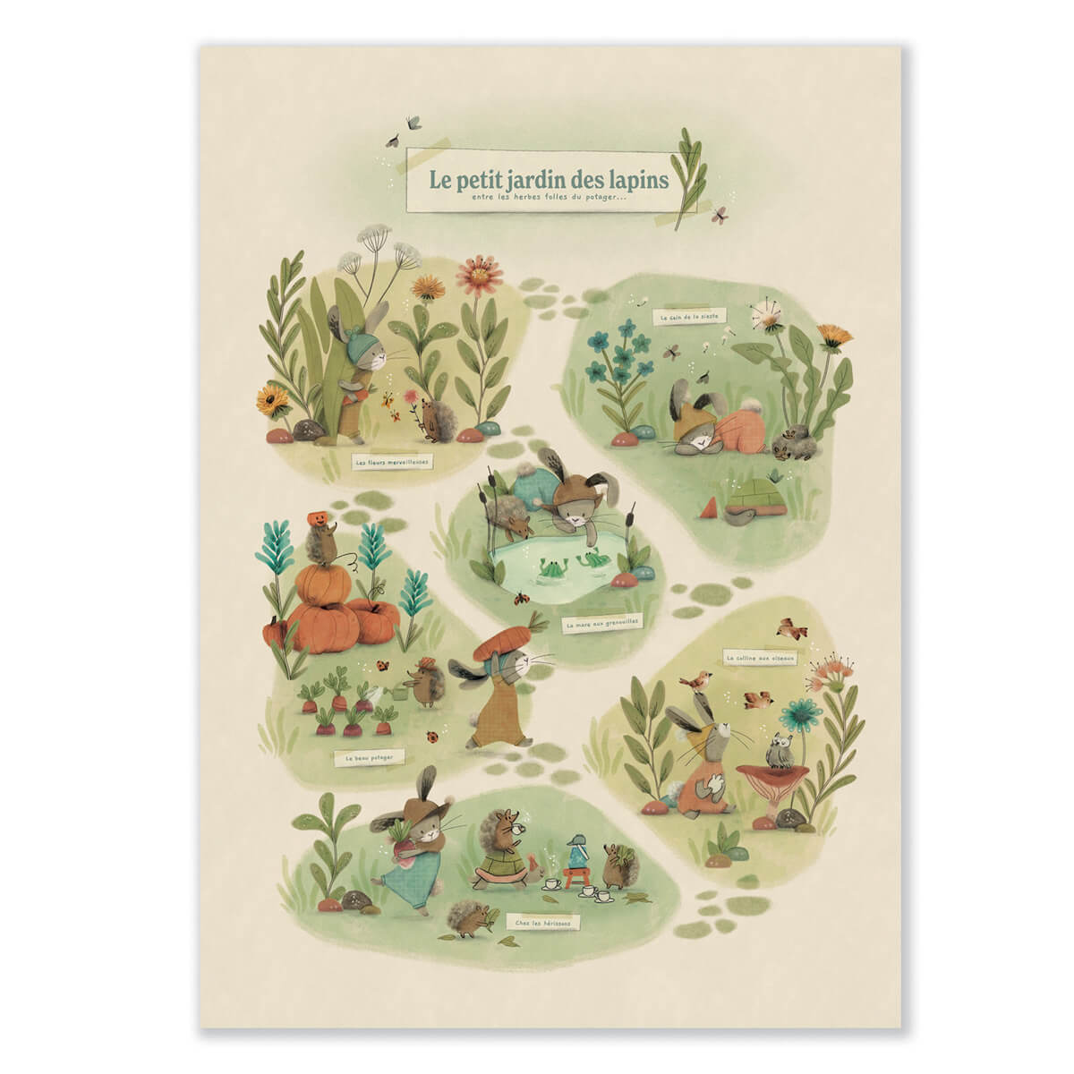 Affiche Le petit jardin 50x70cm TROIS PETITS LAPINS Moulin Roty