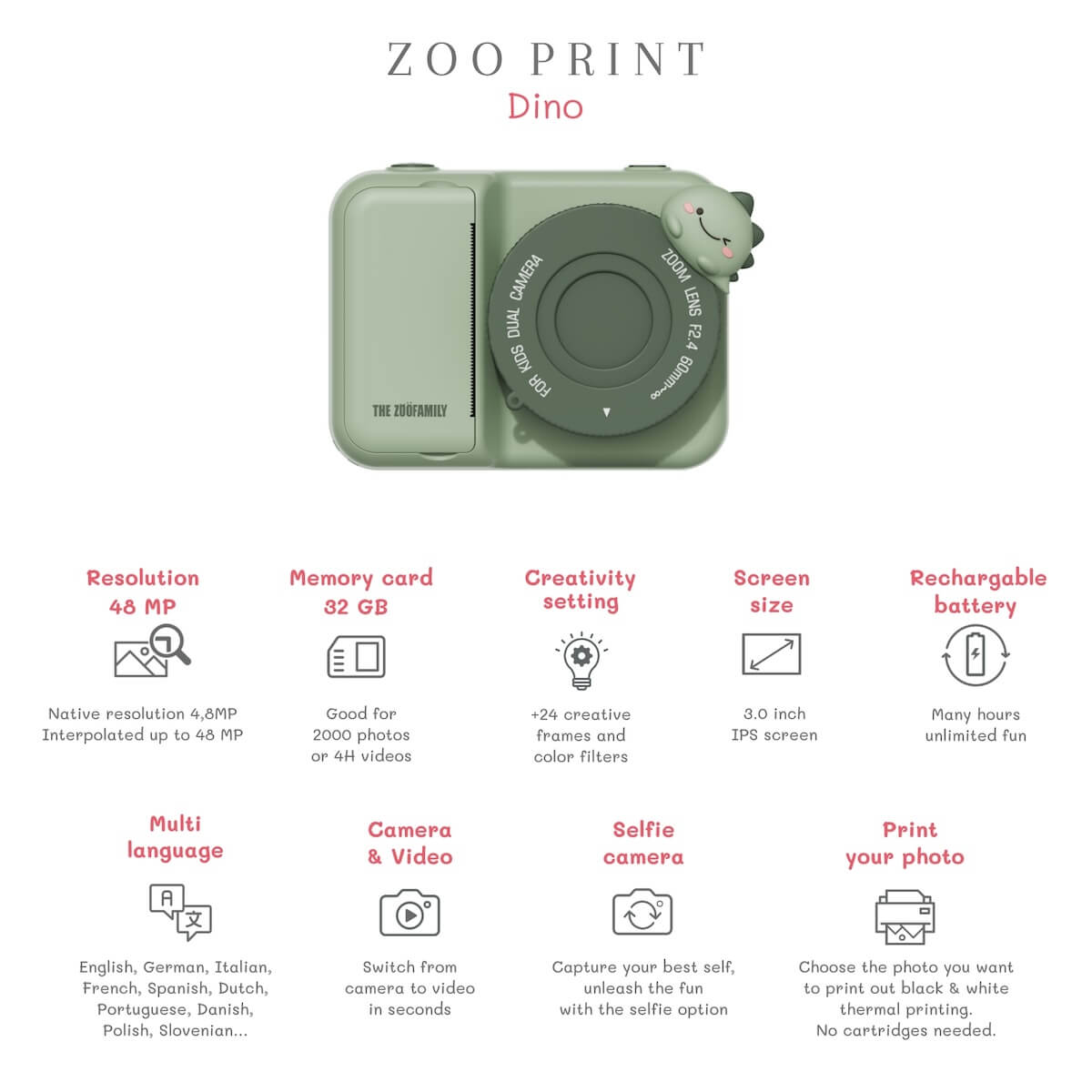 Appareil photo Zoo print DINO VERT Zoofamily