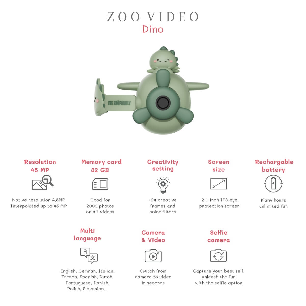 Appareil photo Zoo video DINO VERT Zoofamily