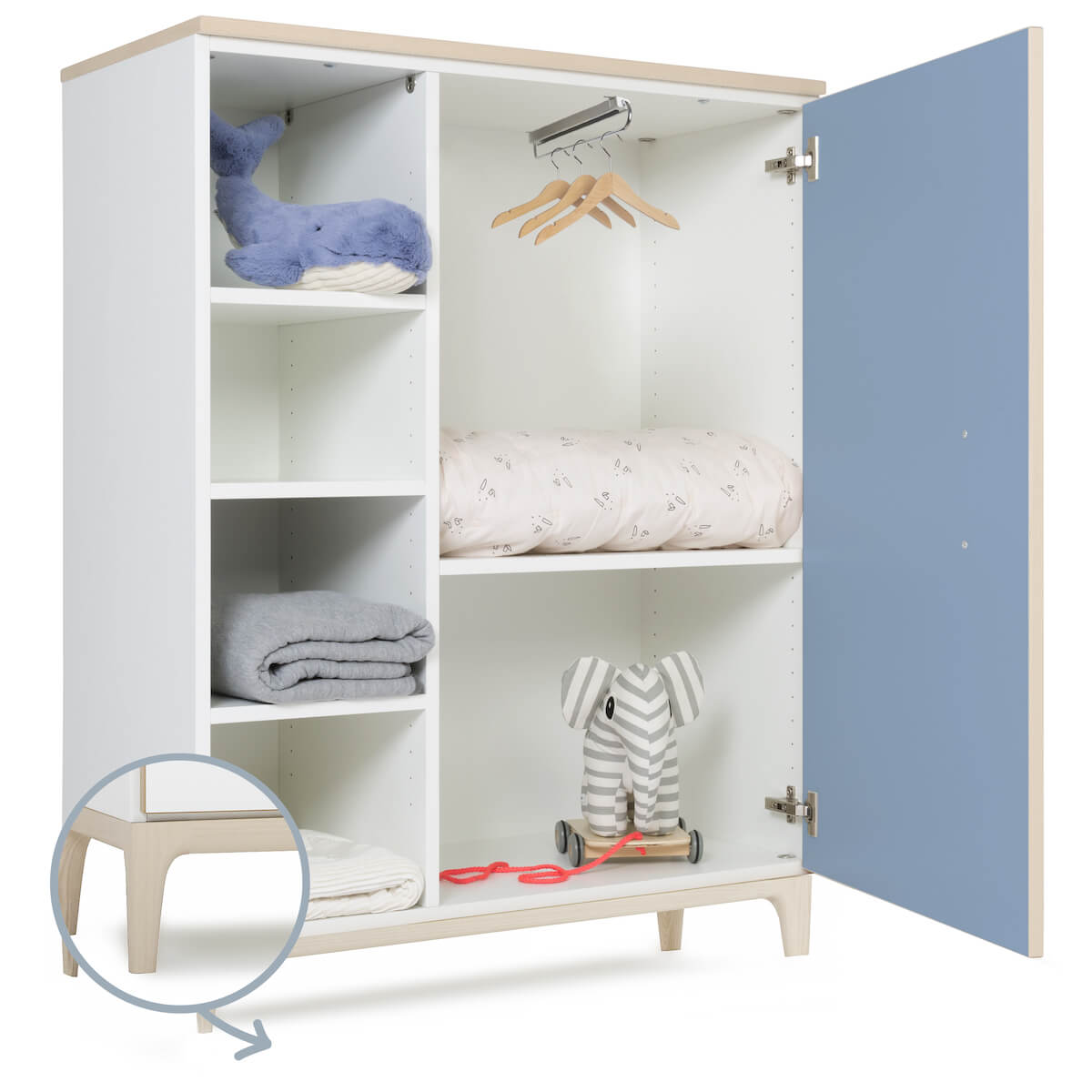 Armoire 120 cm 1 porte NADO Curve finition frêne capri blue