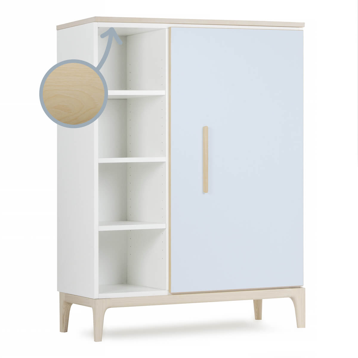Armoire 120 cm 1 porte NADO Curve finition frêne sky blue