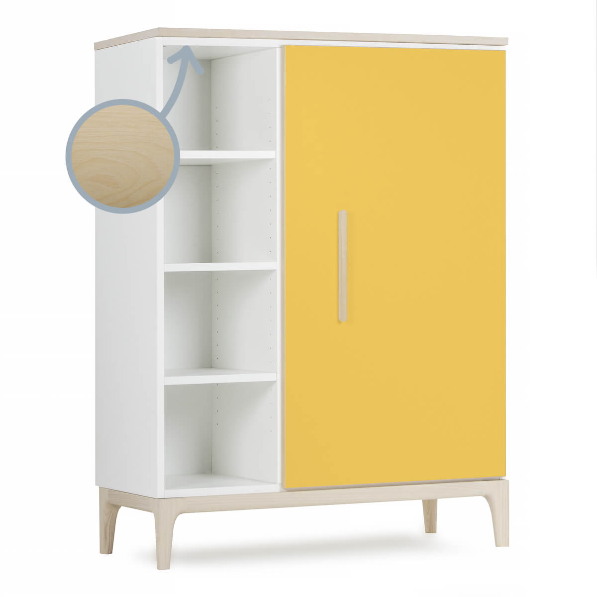 Armoire 120 cm 1 porte NADO Curve finition frêne sunshine yellow
