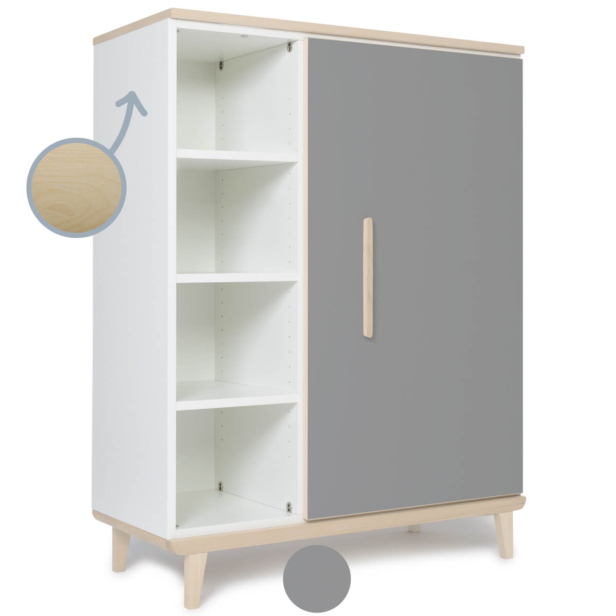 Armoire 120 cm 1 porte NADO Retro finition frêne slate grey
