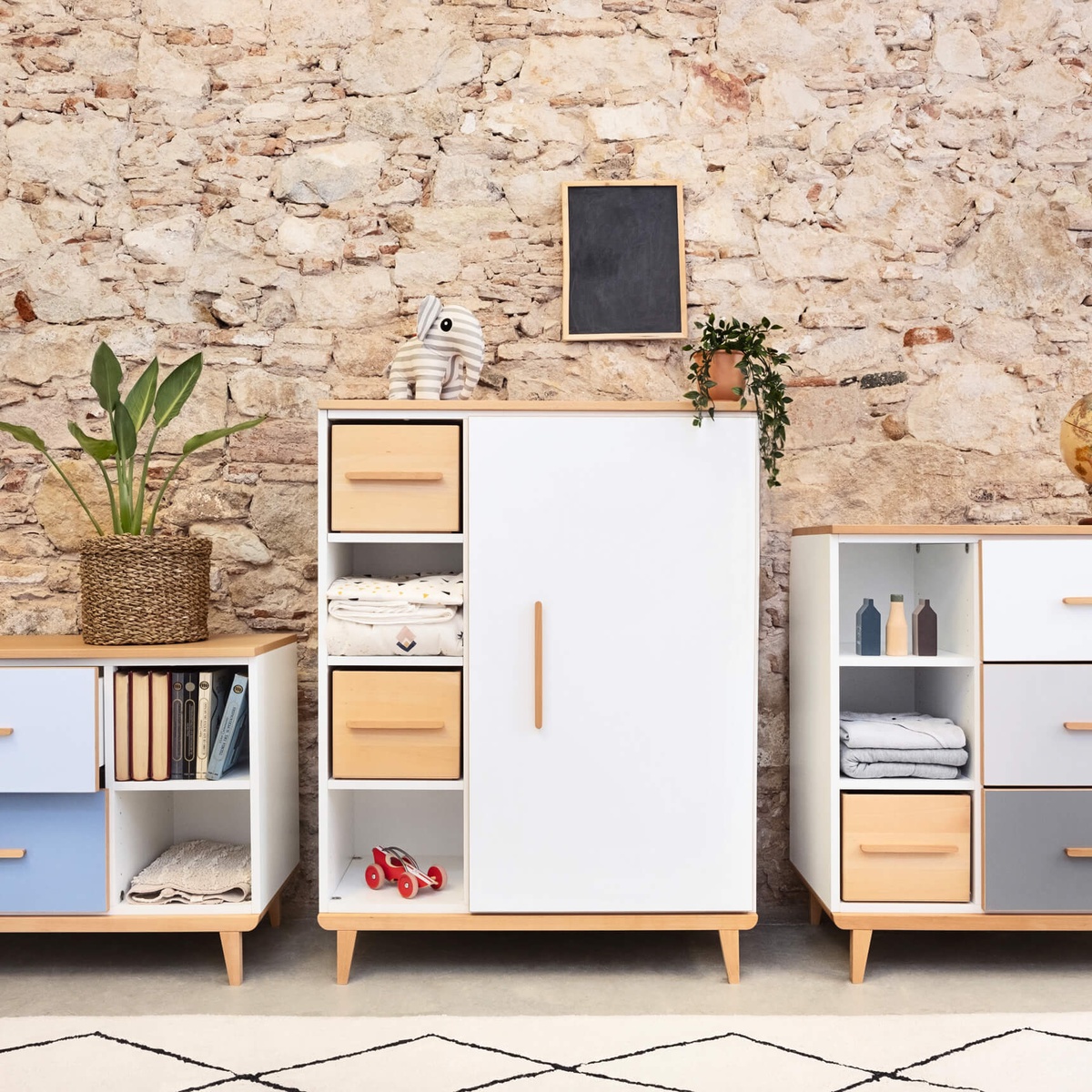 Armoire 120 cm 1 porte NADO Retro finition hêtre white