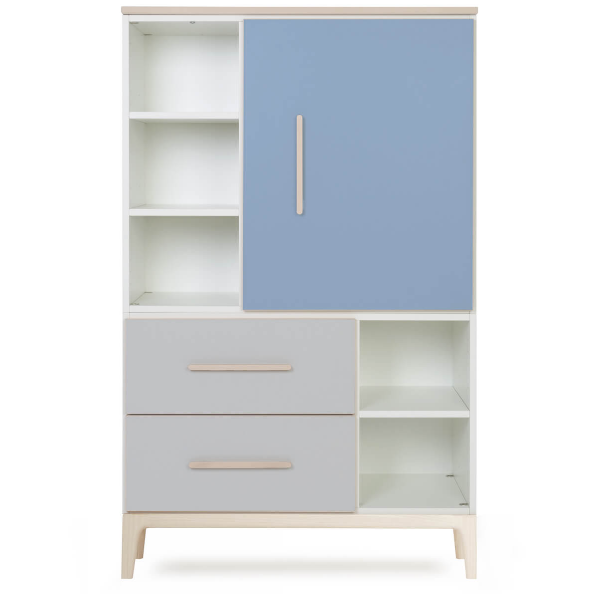 Armoire 147 cm 1 porte 2 tiroirs NADO Curve finition frêne capri blue-manhattan grey