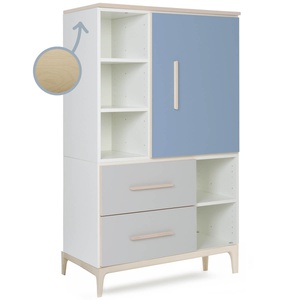 Armoire 147 cm 1 porte 2 tiroirs NADO Curve finition frêne capri blue-manhattan grey