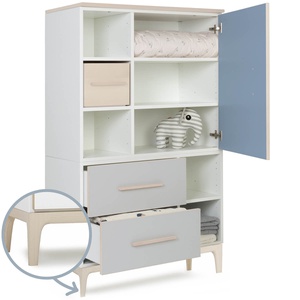 Armoire 147 cm 1 porte 2 tiroirs NADO Curve finition frêne capri blue-manhattan grey