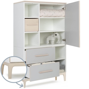 Armoire 147 cm 1 porte 2 tiroirs NADO Curve finition frêne manhattan grey