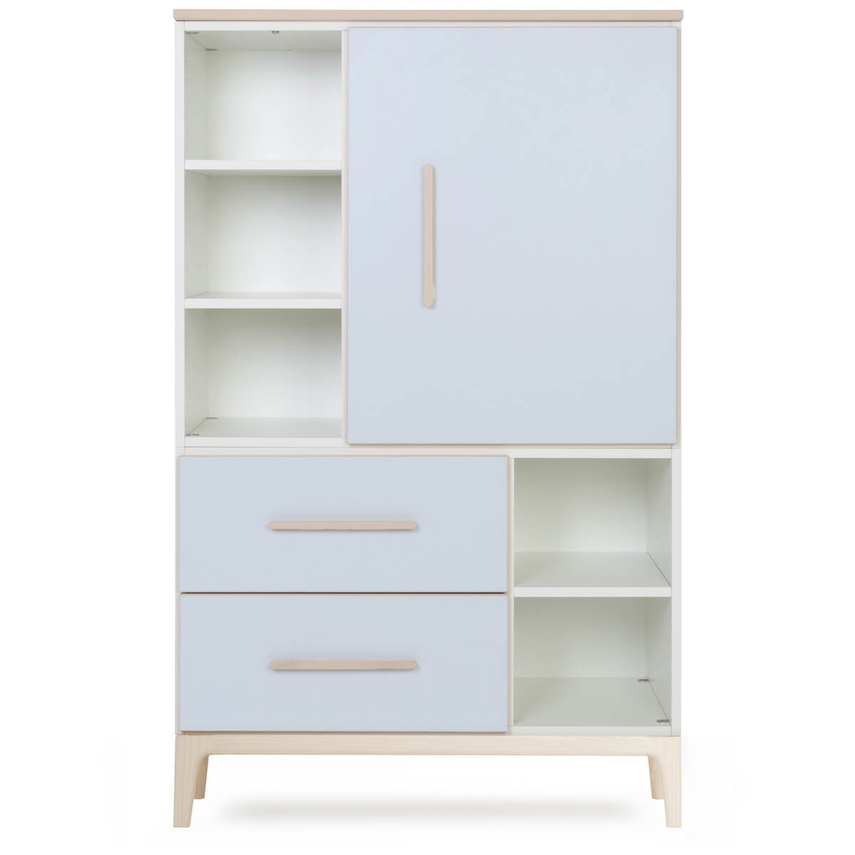 Armoire 147 cm 1 porte 2 tiroirs NADO Curve finition frêne sky blue