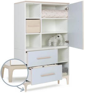 Armoire 147 cm 1 porte 2 tiroirs NADO Curve finition frêne sky blue