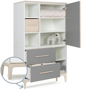 Armoire 147 cm 1 porte 2 tiroirs NADO Curve finition frêne slate grey