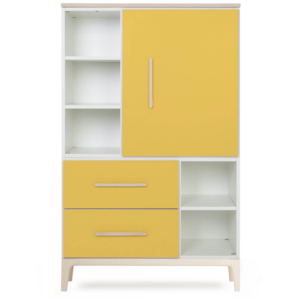 Armoire 147 cm 1 porte 2 tiroirs NADO Curve finition frêne sunshine yellow