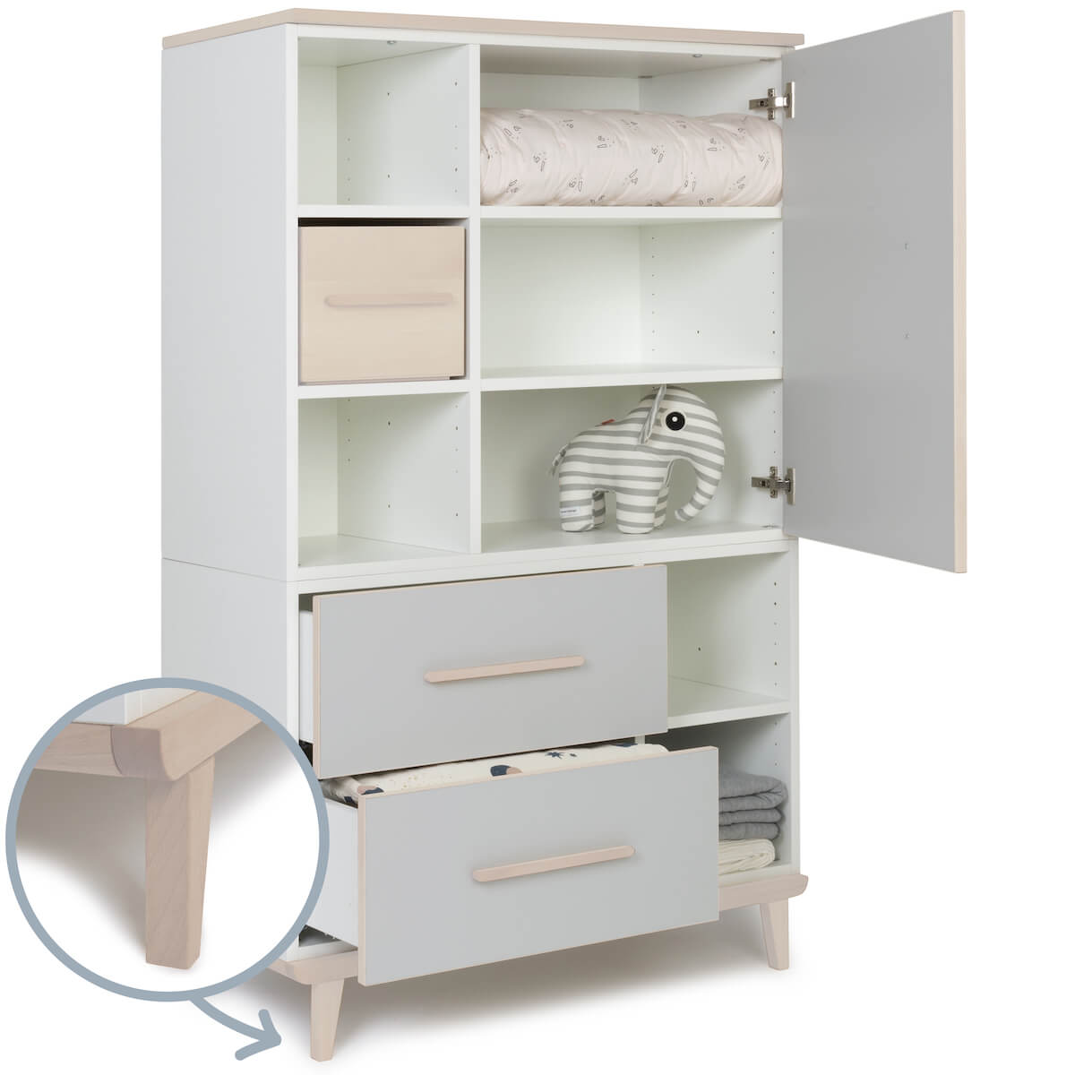 Armoire 147 cm 1 porte 2 tiroirs NADO Retro finition frêne manhattan grey
