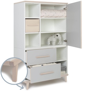 Armoire 147 cm 1 porte 2 tiroirs NADO Retro finition frêne manhattan grey