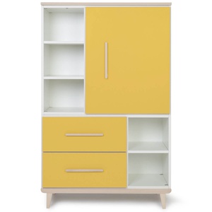 Armoire 147 cm 1 porte 2 tiroirs NADO Retro finition frêne sunshine yellow