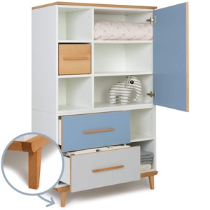Armoire 147 cm 1 porte 2 tiroirs NADO Retro finition hêtre capri blue-manhattan grey