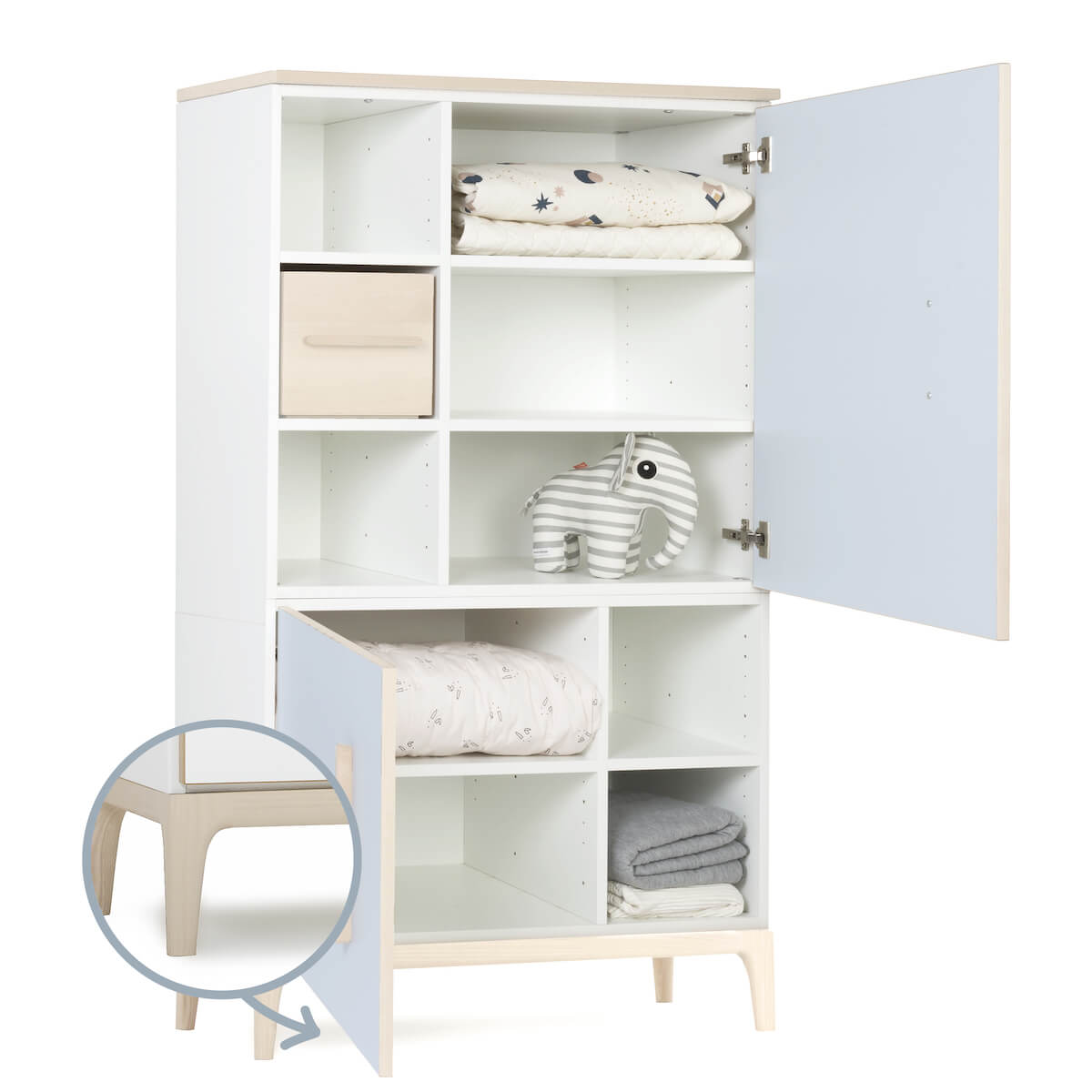 Armoire 147 cm 2 portes NADO Curve finition frêne sky blue