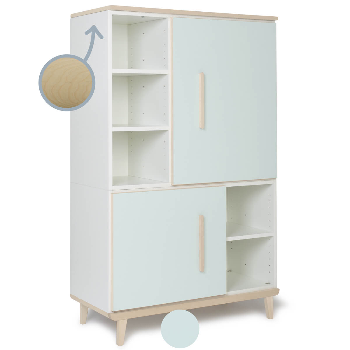 Armoire 147 cm 2 portes NADO Retro finition frêne mint