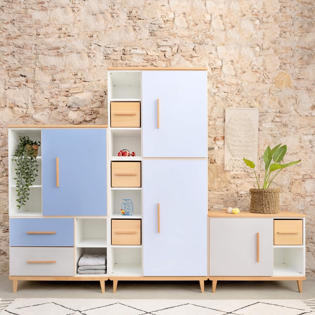 Armoire 147 cm 2 portes NADO Retro finition hêtre mint