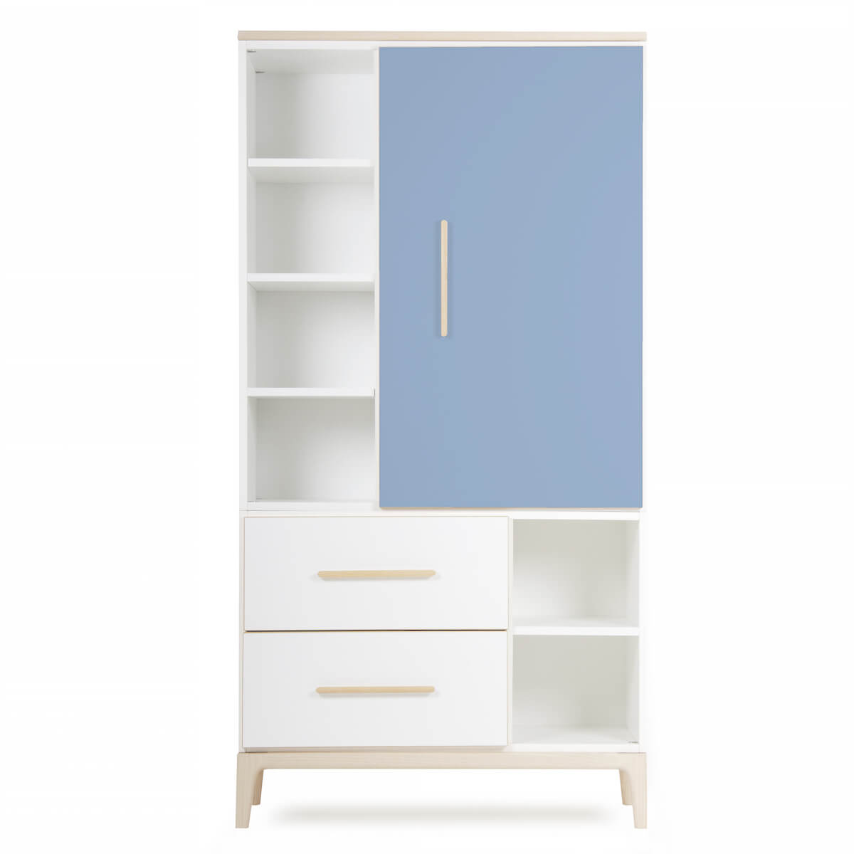 Armoire 173 cm 1 porte 2 tiroirs NADO Curve finition frêne capri blue-white