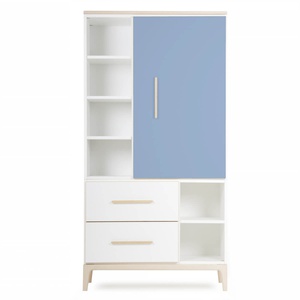 Armoire 173 cm 1 porte 2 tiroirs NADO Curve finition frêne capri blue-white