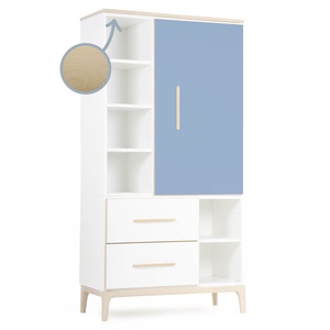 Armoire 173 cm 1 porte 2 tiroirs NADO Curve finition frêne capri blue-white